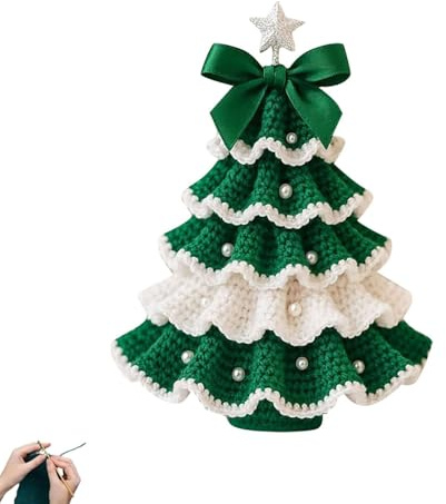 Kit Fai Da Te Per Alberello Di Natale All'uncinetto, 2025 Nuovo Set Di Decorazioni Natalizie Fatte A Mano, Decorazioni Con Fiocchi E Perle Per L'albero, Kit Natalizio Per Principianti (Verde)