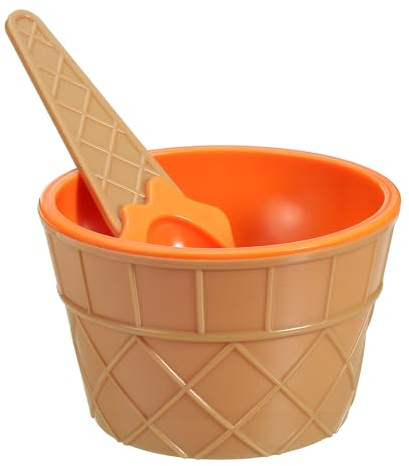 sourcing map 6 Pack Ice Cream Cups with Spoons, Reusable Plastic Ice Cream Bowls Candy Color Frozen Yogurt Dessert Bowl for Birthday Decorations Summer Holiday Supplies, Orange