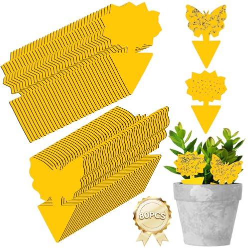 80 Stück Fruchtfliegenfallen 8x13cm Gelbtafeln für Pflanzen Doppelseitig Stark Klebend gegen Trauermücken, Obstfliegen & Weiße Fliegen, Gelbsticker für Küche, Zimmer & Gartenpflanzen (Gelb-80pc)
