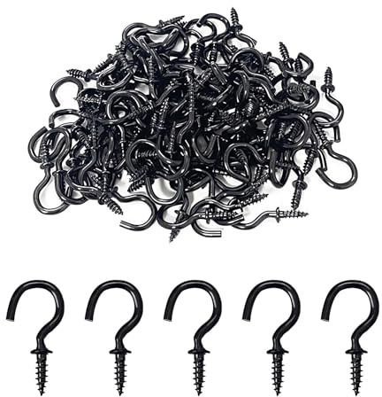 Ulmervion 70PCS 1/2 Inch Black Screw-in Hooks, Versatile Coated Hooks for Hanging Plants, Cups and Kitchen Utensils