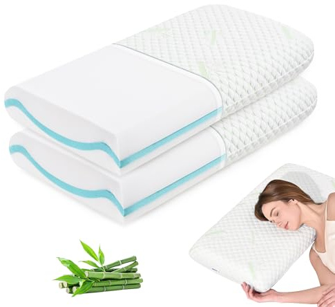 Waxberry 2er Set Gel Memory Foam Kissen 40x80x8 cm, zweiseitiges Kopfkissen in weich & fest, ergonomisches Nackenkissen mit waschbarem Bambusfaser-Bezug, Visco Kissen, Oeko-TEX Zertifiziert