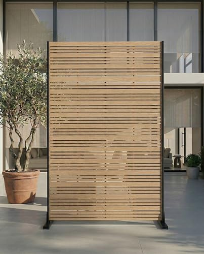 TinFrey Sichtschutz für Garten, Balkon, Terrasse & Fenster 183 cm hoher Paravent aus Metall, wetterfest & freistehend mit Bodenankern, pulverbeschichtet und rostfrei | modernes Lamellendesign