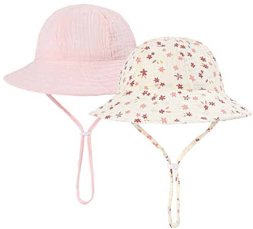 MASOCIO 2 Piezas Gorro Bebé Niña Verano Gorro Proteccion Solar Ajustable para Exteriores Playa 0-24 Meses