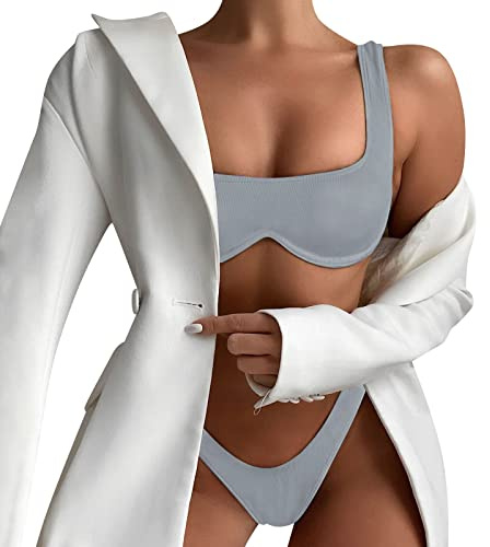 Bikinis Mujer 2026 BrasileñO Bikini Deportivo Traje de baño de Piezas Color sólido para Mujer, Traje baño Sexy con Tira Dividida y Soporte, Tankinis Tallas Grandes Bikini Mujer BrasileñO