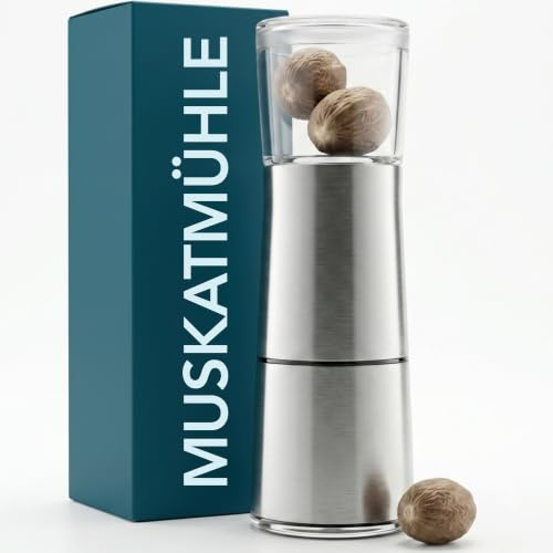 Cookery Moulin à noix de muscade en acier inoxydable avec récipient pour 3 noix de muscade, râpe à noix de muscade, moulue, moulue, noix de muscade, moulin à épices