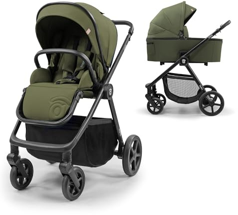 ASALVO Carrito Bebé 2 en 1 con Capazo y Silla de Paseo, Hasta 22 kg, Plegado Libro Compacto, Suspensión Total, Arnés de 5 Puntos, Dúo Coco Verde