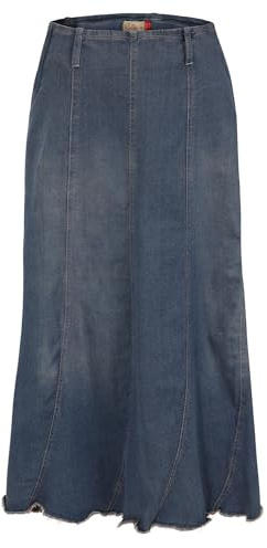 Clove Jeans A-Line Plus Size Maxi Skirts for Women - Full Length Stretch Denim Skirts with Vertical Panel - Stylish Long Denim Blue Ladies Skirt for All Occasions (8-24)