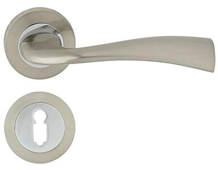 domino Türgriff Drückergarnitur BB-Buntbart Set Rund BB Rosette Türklinke für Zimmertür, Kellertür & Innentür Türbeschläge aus Aluminium Chrom/Nickel Türdrückergarnitur FLY-R ECO M6/M9