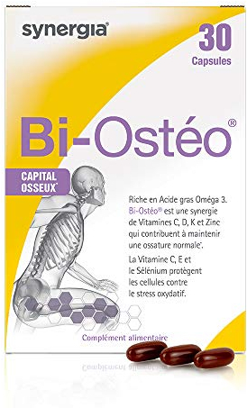 BI-OSTÉO 30 Capsules | Permet le Maintien du Capital Osseux | Acide Gras Oméga 3, Vitamines C, D, K, et E, Zinc, Sélénium | Protège contre le Stress Oxydatif | LABORATOIRE SYNERGIA