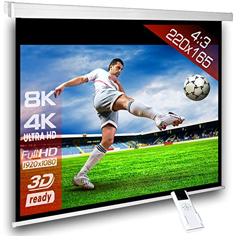SlenderLine Schermo motorizzato 220 x 173 cm (alloggiamento 250 cm) | 1,2 Gain | formato 4:3 | 2D & 3D | FULL-HD 4K 8K Ultra-HD | schermo elettrico per proiettori per home cinema & presentazioni | telecomando incluso | adatto a proiettori LCD DLP & LED