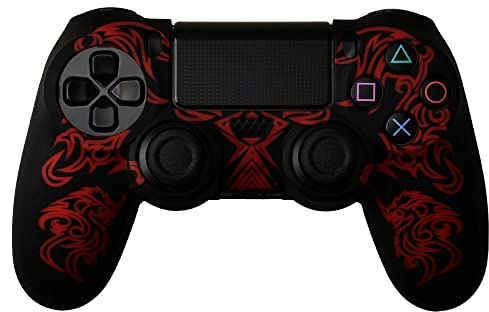 Schutzhülle aus Silikon schwarz rot Dragon für Controller PS4 Dual Shock 4