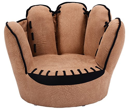 Costzon Kids Couch with Solid Wood Frame & Baseball Glove Design, Children Armchair for Play Room, Nursery, Kindergarten, Kids Room, Gift for Boys & Girls (Brown)