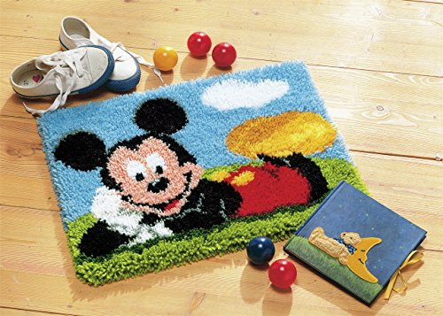 Vervaco PN-0014720 Knüpfteppich Mickey Mouse Knüpfpackung zum Selbstknüpfen eines Teppichs, Stramin, Weiß, 45 x 35 x 0, 30 cm