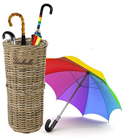 URBNLIVING Parapluie avec support en bambou panier fait main