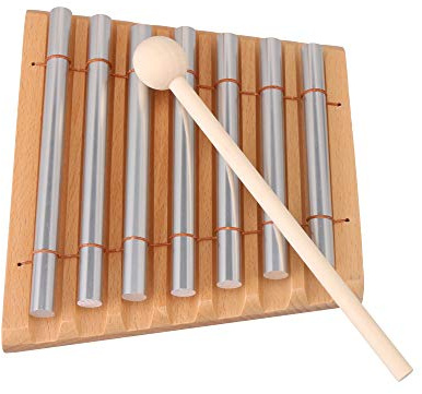 lovermusic 2 Ton Holz-Windspiel Woodstock Instrument mit Schlägel und 7 Rohr