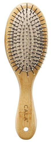 CALA Bamboo Oval Hair Brush, Eco-Friendly Wooden Handle, Cushion Base & Ball-Tipped Bristles, Detangles Wet or Dry Hair, Smooths Frizz & Adds Shine, For Normal to Thick Hair