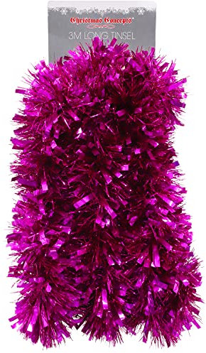 Christmas Concepts® 3m / 9.8ft Chunky/Fine Christmas Tinsel - Christmas Decoration Tinsel (Hot Pink)