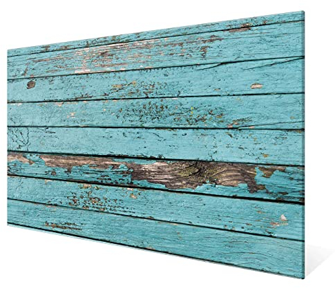 banjado Glas Magnettafel 120x90cm / Magnetwand Glas/Magnetpinnwand als Memoboard Glas/Pinnwand Magnettafel Küche, Büro, Kinderzimmer inkl. 4 Magnete & Montageset - Blaue Holzlatten
