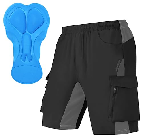 VAYAGER MTB Hose Herren Kurz Radhose, 3D Gepolstert Fahrradhose Mountainbike Fahrrad Shorts für Herren, Schnelltrocknende Outdoor Radlerhose MTB Bike Shorts(Black-M)