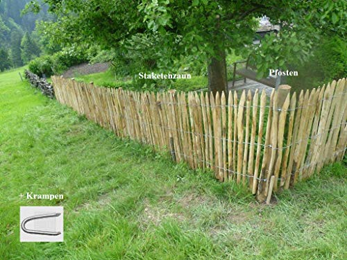 Gartenwelt Riegelsberger Premium Staketenzaun aus Kastanie Kastanienzaun Rollzaun Lattenabstand 4-6 cm Zaunlänge 10 m Höhe 100 cm inkl. Pfosten und Krampen