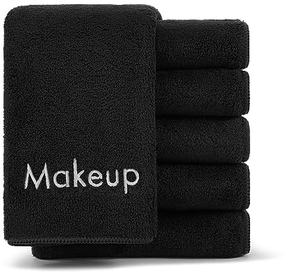 Arkwright Makeup Remover Cloths 6 Pack - Microfiber Coral Fleece Face Towels, Ultra Soft Reusable Washcloths, Gentle Facial Cleansing for Waterproof Makeup, 13 x 13, Black