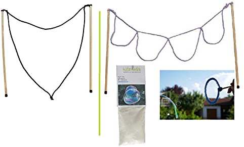 Kidzmedia - 2 Paar Riesenseifenblasen Stäbe (50cm) + Pulver für 10L: Loop-mittel/multi, Holz, Seifenblasen Set Kinder