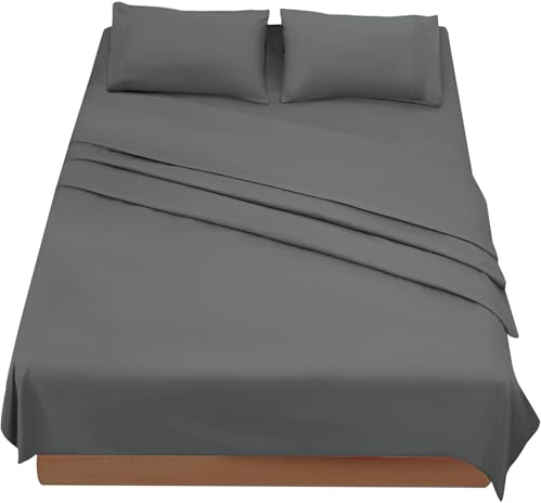 FARFALLAROSSA Lenzuola Matrimoniali 180x190/200 cm - Completo Letto 4 Pezzi in Microfibra Traspirante - Set con Angoli, Telo Sopra e 2 Federe 50x80 - Grigio Scuro