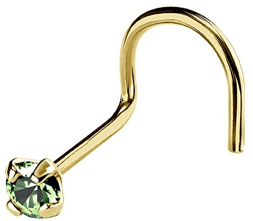 Jewelry Avalanche 22G Solid 14Kt Gold Nose Screw Stud with Prong Set real Alexandrite Gemstone, 14kt Yellow Gold or 14kt White Gold - June Birthstone Nose Ring-NSYG_ALX-2MM