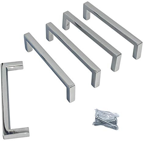 BRESKO 5 Stk. Stangengriff Relinggriff Möbelgriff eckig Schrankgriff Küchengriff Türgriff Metall BA 96mm, chrom poliert