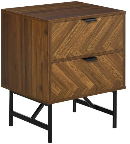 HOMCOM Mesita de Noche con Dos cajones, Armario Lateral con Asas de Metal, Muebles de organización para Sala de Estar, Dormitorio, Color marrón Nogal