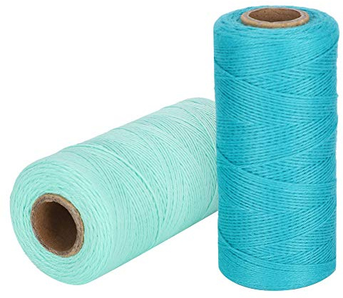 2 Rollen Strickgarn Baumwolle 2x250m Blau Grün, 8/4 Kettfaden 1mm für Webrahmen, Reißfester Webstuhl Garn für Teppiche und Decken, Handarbeitsgarn für Webprojekte