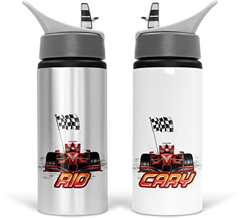 Print Maniacs Personalised Water Bottle School Sport Drink 600ml Leakproof Spill Proof Aluminium Hot Cold Flip up Kids Boys Girls Biking Gift Racing (Add Name)