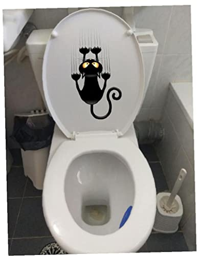 Zonster Drôle Toilette Cat Sticker Cat Sticker Stickers Muraux Toilette Siège Toile Decal Art DIY Mural Décor pour Salle Bain Cuisine, Le Noir, 12.8*25cm