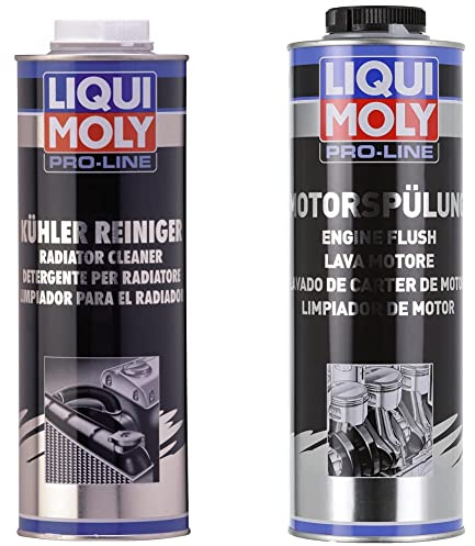 LIQUI MOLY 5189 Pro-Line Radiator Cleaner 1 L - Black & 2425 Pro-Line Engine Flush
