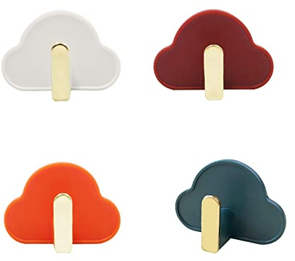 Roucerlin 4Pcs Cloud Adhesive Hooks, Cute Wall Hangers Without Nails, Colorful Sticky Hooks, Decorative Hooks for Girls Bedroom, Hanging Coat Key Bag Hat Bathroom Robe Towel (4 Colors)