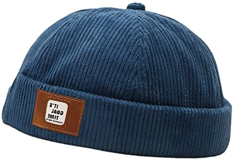 Faringoto Cappello in velluto a coste Docker Cap Brimless Cappelli per Uomo, Blu scuro, Taglia unica