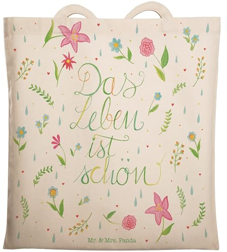 Mr. & Mrs. Panda Einkaufstasche Blumen Leben - Geschenk, Tragetasche, Umhängetasche, Das Leben ist schön, Beutel, Shopper, Dekoration, fröhlich sein,