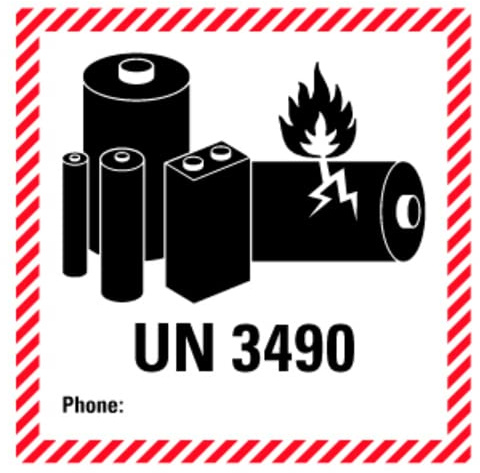 Aufkleber Hinweis Kennzeichnung für Lithium Batterien UN3490 Sicherheit Schild Folie selbstklebend, rot | 5-40cm Made in Germany, Größe: 10x10 cm