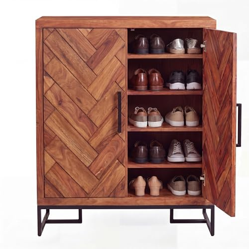 FineBuy Schuhschrank 100x40x105 cm Sheesham Massivholz