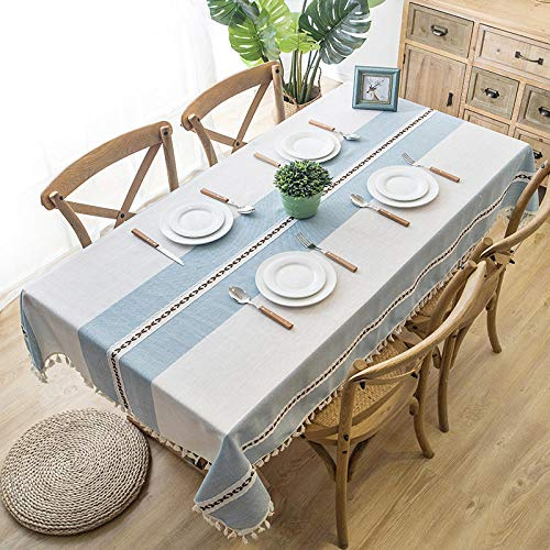 Qkoimpnrd Mantel Mesa Rectangular Antimanchas Impermeable Cubremesa Lino de Algodón Suave y Duradero para de Hogar Picnic del Hotel Tienda de Café White Azul a 120 × 180cm