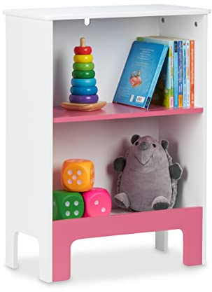 Relaxdays Scaffale per Bambini, 2 Scomparti, HLP: 66x48x24 cm, Mobile per la Camera Portagiochi, per Libri, Bianco Rosa, Fibra di Legno