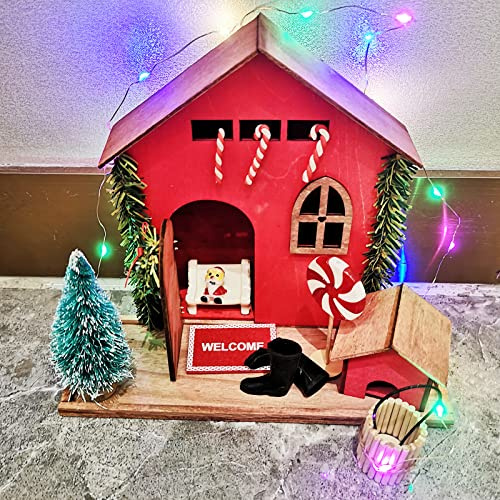 Wichteltür Zubehör Weihnachten Set,Miniatur Wichtel Set,Wichtelhaus Weihnachtsdeko,Wichteltür Zubehör Weihnachten Set Mit Bunten Led Leuchten,Nissedor Weihnacht Dänische Deko Zubehör Für Kinder