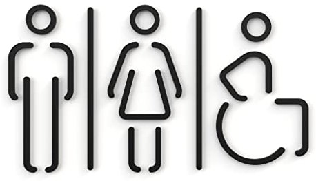 Signs - Pictogrammes en relief, minces, autocollants. Symboles salle de bain homme femme handicapée (15 cm) - Panneaux WC SA151 (1 homme + 1 femme + 1 handicapé, noir)