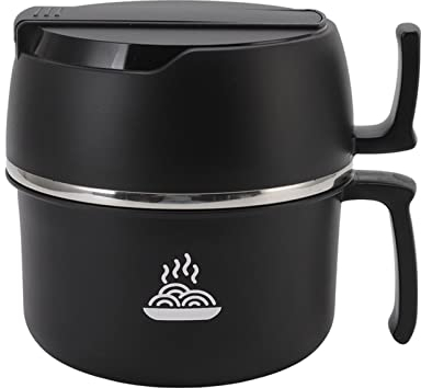 Ramen-Schüssel, Nudelsuppenschüssel, Edelstahl-Nudelschüssel, Lunchbox Doppelschichtige Ramen-Schüssel mit Griff, Deckel, Gabel und Löffel für Büroangestellte und Studenten(Schwarz)