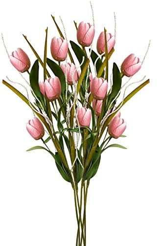 Künstliche Tulpen, 71,1 cm, 3 Köpfe, künstliche Tulpen, fühlen sich echt an, Blumenstrauß, künstliche Hochzeit, Tulpen, Brautstrauß, Ostern, Frühlingskranz (5 Stück)