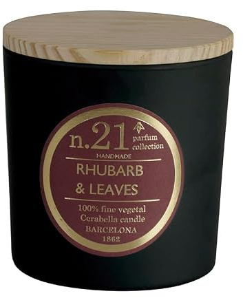 Lamare - Bougie parfumée Numbers - Bougie 100% végétale - Pot en verre et couvercle en bois - CERABELLA (Rhubarb & Leaves, 10X10 CM)