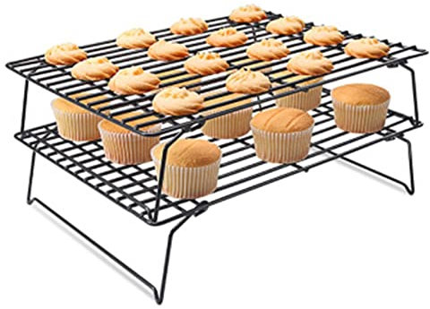 Oven Wire Racks Roasting Cooling Racks Baking Tray,Bread Cooling Rack Foldable Non-stick Cake Cooling Rack Drying Net Cooling Rack Baking Tools Design(Color:Black,Size:3pcs) ( Color : Black , Size : 2