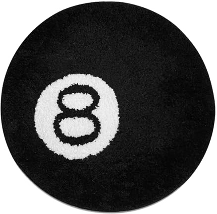 Wokii 8 Ball Billard Teppich, Tuftingweicher mit Anti-Rutsch, Maschinenwaschbar 100x100cm Rund in Schwarz Cool Rugs, Für Streetwear Deko Jugendzimmer | Hochflor, weich, 100x100 cm, ideal für Kinder-/Jugendzimmer, Wohnzimmer, Büro. Auch Stuhlunterlage, dekorativ, waschbar