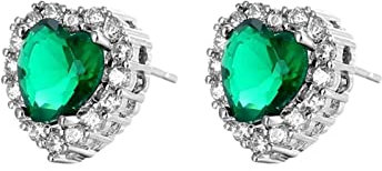 Ayoiow Silber Plated Ohrringe Damen Grün Herz Damen Ohrstecker Nickelfrei