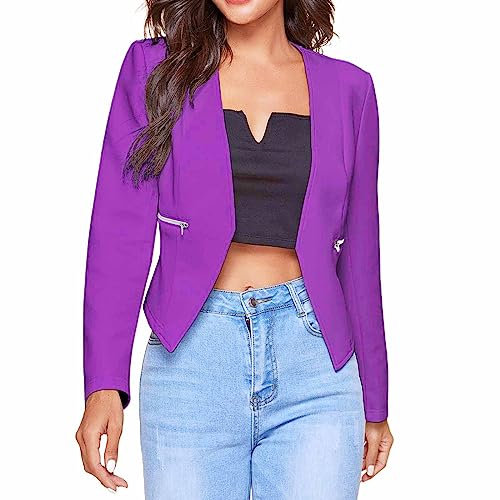 Blazer dam, kort smal blazer, dam, elegant, lätt business, affärer, kontor, arbete, enfärgad, långärmad kontorsjacka, lila, 4XL